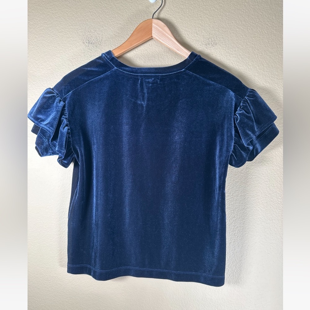 Madewell Velvet Ruffle-Sleeve Tee In Nightfall - Picture 8 of 8